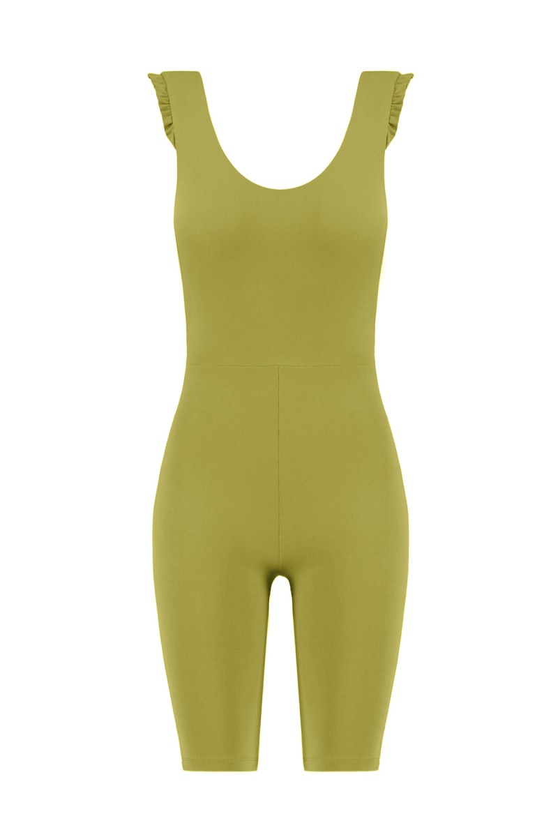 CARLA - BIKER LENGTH JUMPSUIT W/ SHOULDER RUFFLES - 3